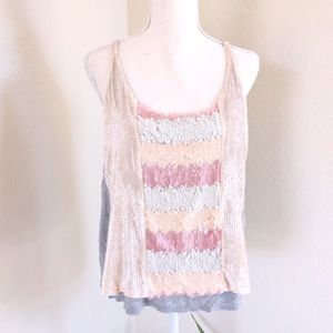 ANTHROPOLOGIE SOFT LINED PINK SEQUINS TOP SM NEW